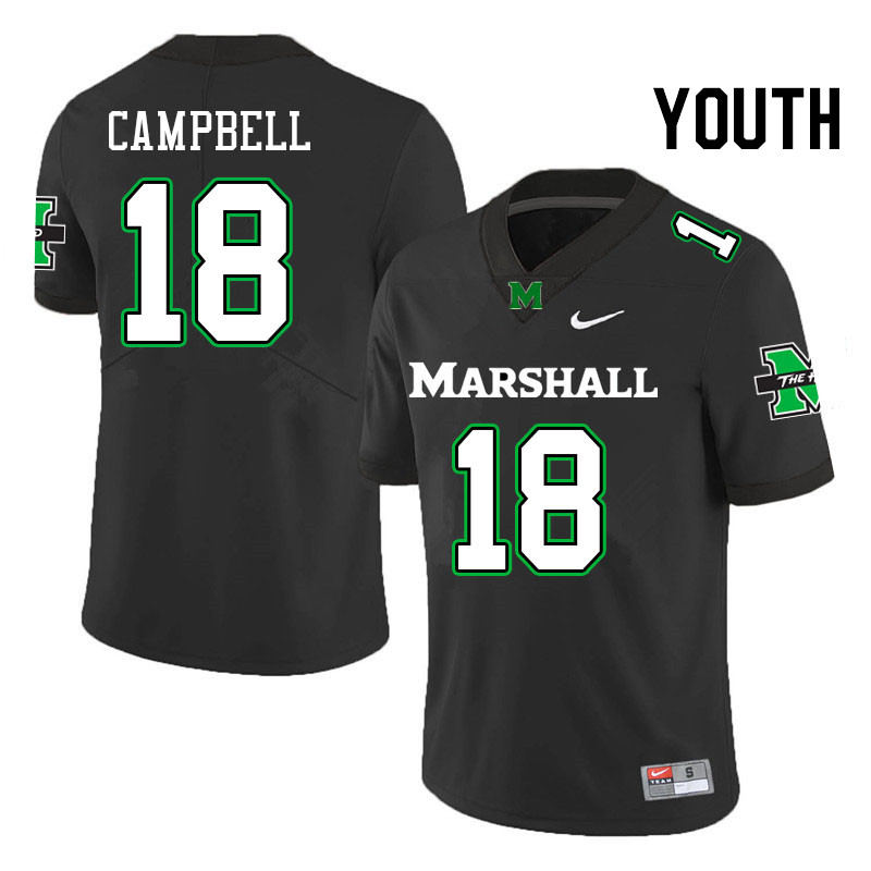 Youth #18 Gerald Campbell Marshall Thundering Herd College Football Jerseys Stitched Sale-Black - Click Image to Close